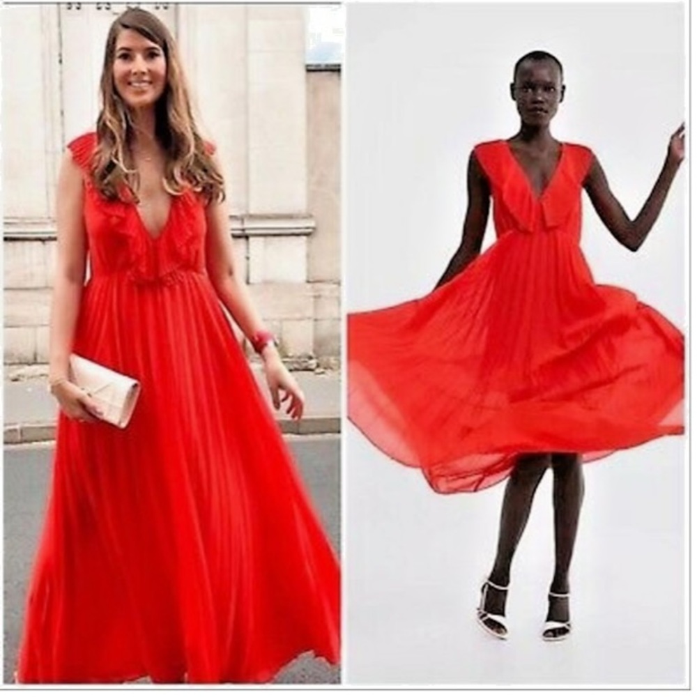 Zara red/orange pleated dress